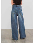 "Silent Deep Sea"Washed Vintage Blue Straight - leg Workwear Jeans for Women, Loose Wide - leg High - waisted Pants - variant_title