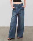 "Silent Deep Sea"Washed Vintage Blue Straight - leg Workwear Jeans for Women, Loose Wide - leg High - waisted Pants - variant_title