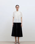 "Silent Island" Stand - up collar pleated short - sleeved shirt women's casual top - variant_title