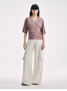 Silk Tencel blended pleated V - neck loose dropped shoulder T-shirt"Inspiration Bag" - variant_title