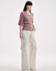 Silk Tencel blended pleated V - neck loose dropped shoulder T-shirt"Inspiration Bag" - variant_title