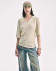 Silk Tencel blended pleated V - neck loose dropped shoulder T-shirt"Inspiration Bag" - variant_title