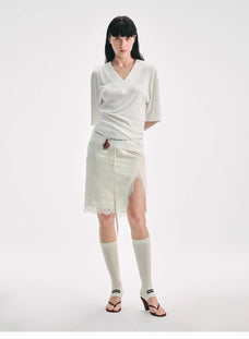 Silk Tencel blended pleated V - neck loose dropped shoulder T-shirt"Inspiration Bag" - variant_title