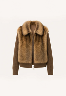 Silky Cocoa amber brown shearling coat with detachable sleeves, front product view