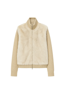 Silky Cocoa wheat field shearling coat with detachable sleeves, front product view