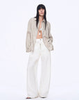 Silver Stripe Trumpet Sleeve Linen Cropped Shirt"Anonymous Letter" - variant_title