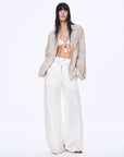 Silver Stripe Trumpet Sleeve Linen Cropped Shirt"Anonymous Letter" - variant_title