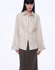 Silver Stripe Trumpet Sleeve Linen Cropped Shirt"Anonymous Letter" - variant_title