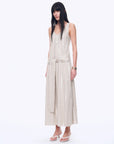 Silver Striped Linen V - Neck Drape Dress"Milan Holiday" - variant_title
