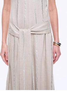 Silver Striped Linen V - Neck Drape Dress"Milan Holiday" - variant_title