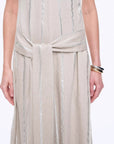 Silver Striped Linen V - Neck Drape Dress"Milan Holiday" - variant_title