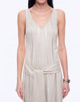 Silver Striped Linen V - Neck Drape Dress"Milan Holiday" - variant_title