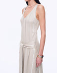 Silver Striped Linen V - Neck Drape Dress"Milan Holiday" - variant_title