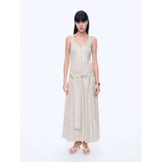 Silver Striped Linen V - Neck Drape Dress"Milan Holiday" - variant_title