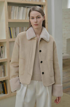 Slightly Sweet Latte long faux leather shearling jacket product image 02