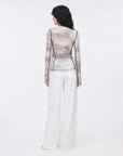 Smudge printed mesh long sleeve T-shirt Khaki on MARIA model back view
