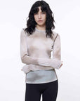 Smudge - printed mesh slightly see - through long - sleeved T-shirt for women - variant_title