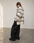 Firelady Fur Snowy New Year white black striped lamb wool jacket side model view