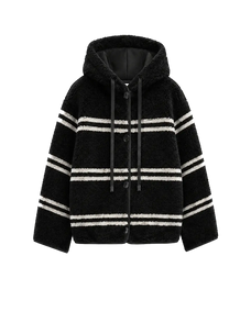 Firelady Fur Snowy New Year black white striped lamb wool hooded jacket product cutout