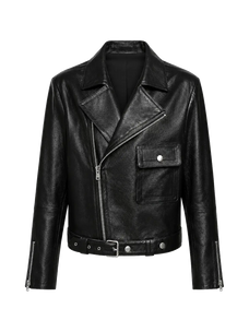 Soft Lightweight Fit cropped lambskin moto jacket - Black transparent product cutout
