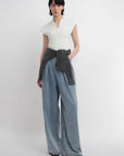 Soft Tencel Cotton Light Structure Pleated Loose Straight Wide Leg Jeans for Women - variant_title
