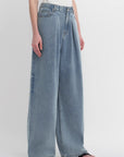 Soft Tencel Cotton Light Structure Pleated Loose Straight Wide Leg Jeans for Women - variant_title