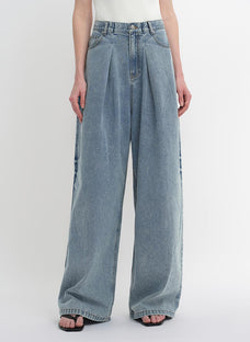 Soft Tencel Cotton Light Structure Pleated Loose Straight Wide Leg Jeans for Women - variant_title