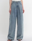 Soft Tencel Cotton Light Structure Pleated Loose Straight Wide Leg Jeans for Women - variant_title