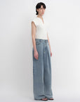 Soft Tencel Cotton Light Structure Pleated Loose Straight Wide Leg Jeans for Women - variant_title