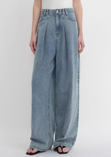 Soft Tencel Cotton Light Structure Pleated Loose Straight Wide Leg Jeans for Women - variant_title
