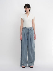 Soft Tencel Cotton Light Structure Pleated Loose Straight Wide Leg Jeans for Women - variant_title