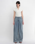 Soft Tencel Cotton Light Structure Pleated Loose Straight Wide Leg Jeans for Women - variant_title