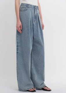 Soft Tencel Cotton Light Structure Pleated Loose Straight Wide Leg Jeans for Women - variant_title