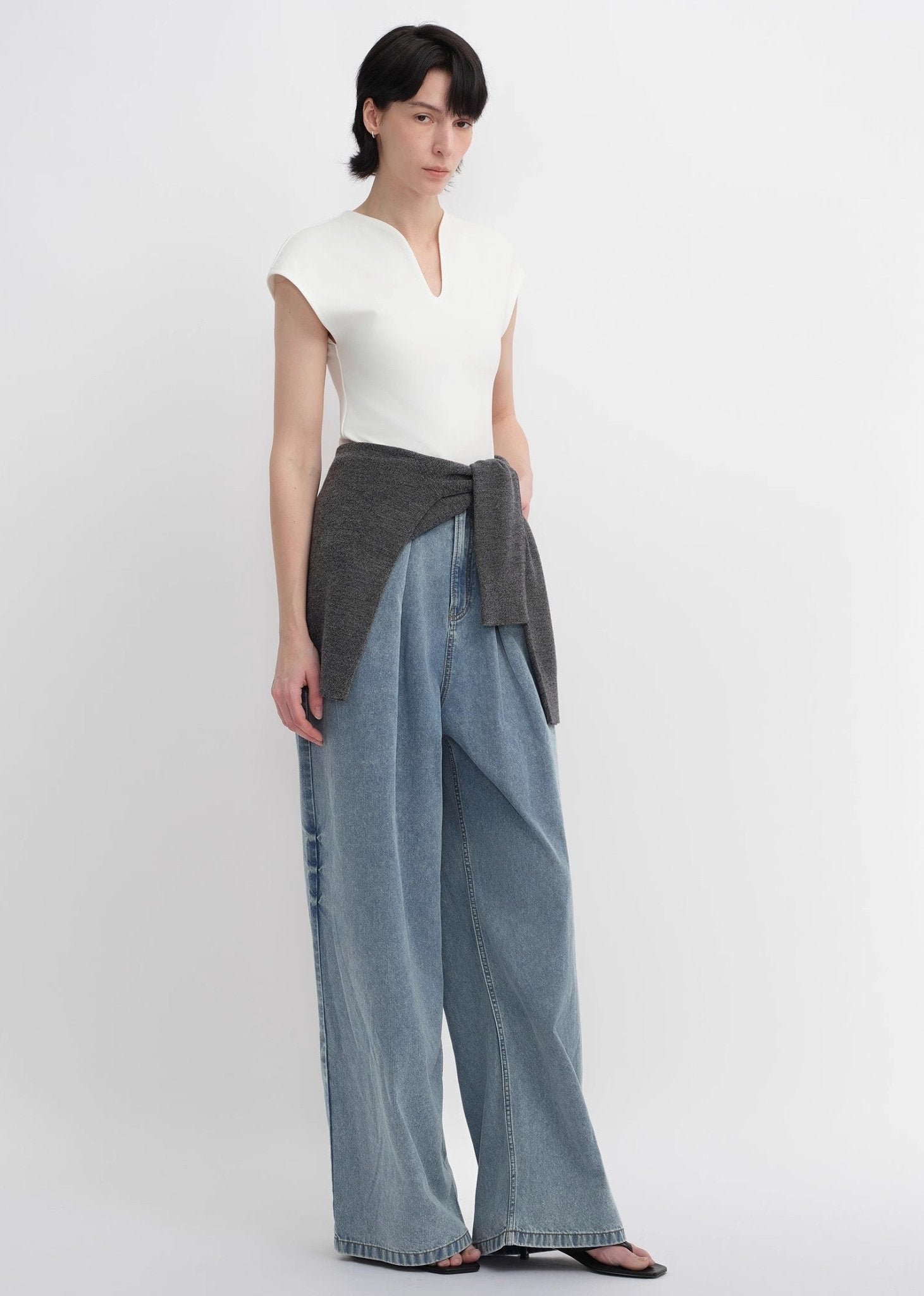 Soft Tencel Cotton Light Structure Pleated Loose Straight Wide Leg Jeans for Women - variant_title