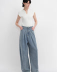 Soft Tencel Cotton Light Structure Pleated Loose Straight Wide Leg Jeans for Women - variant_title