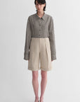 Sophisticated linen waistless pleated wide - leg cropped pants for women, featuring architectural silhouette, textured side pockets - variant_title