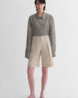 Sophisticated linen waistless pleated wide - leg cropped pants for women, featuring architectural silhouette, textured side pockets - variant_title