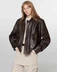 Firelady Fur South City Old Lane dark brown aviator leather jacket front view