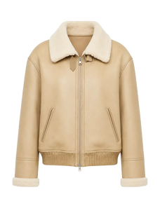 Speedy Flow apricot ash Merino shearling motorcycle jacket front product view