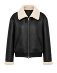 Speedy Flow blue Merino shearling motorcycle jacket front product view