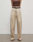 Spliced double - pleat wide - leg trousers straight - leg trousers for women - variant_title