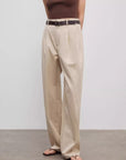 Spliced double - pleat wide - leg trousers straight - leg trousers for women - variant_title