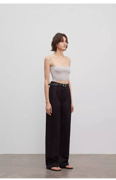 Spliced double - pleat wide - leg trousers straight - leg trousers for women - variant_title