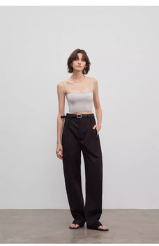 Spliced double - pleat wide - leg trousers straight - leg trousers for women - variant_title