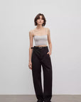 Spliced double - pleat wide - leg trousers straight - leg trousers for women - variant_title