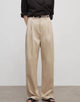 Spliced double - pleat wide - leg trousers straight - leg trousers for women - variant_title