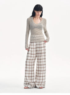 "Spring Old Dream" Loose and versatile slightly hollow V - neck straight shoulder top - variant_title