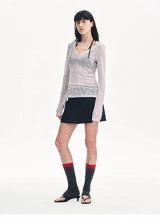 "Spring Old Dream" Loose and versatile slightly hollow V - neck straight shoulder top - variant_title