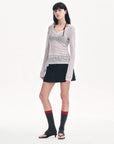 "Spring Old Dream" Loose and versatile slightly hollow V - neck straight shoulder top - variant_title