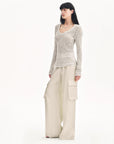 "Spring Old Dream" Loose and versatile slightly hollow V - neck straight shoulder top - variant_title